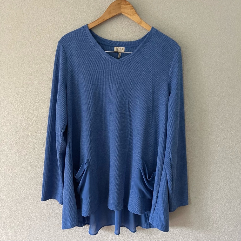 Logo By Lori Goldstein Blue Waffle Knit Tunic Top Size L